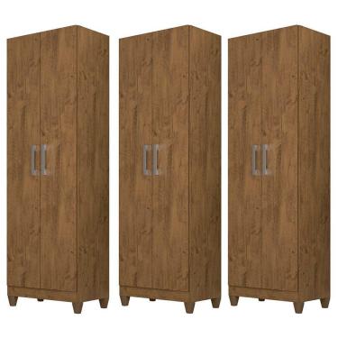Imagem de Kit 3 Armários Multiuso Organizador 2 Portas Astrid M07 Castanho Wood - Mpozenato