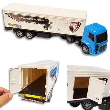 Imagem de Caminhão Brinquedo Carreta Baú Brinquedo Abre Porta Divertrans Diverplas (Branca)