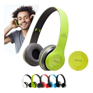 Imagem de Fone de Ouvido Bluetooth Headphone P47 Sem Fio Wireless Micro Sd 5.0 Dobrável Com Microfone Regulável Para Corrida Academia Escritório Caminhada Reunião Linha Premium (verde)
