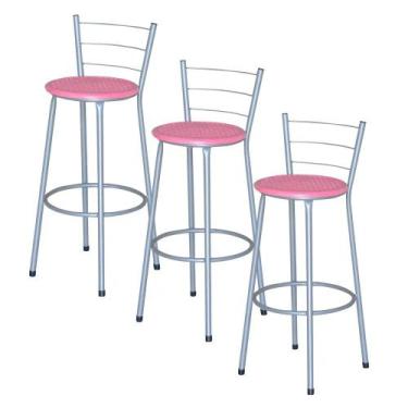 Imagem de Jogo 3 Banqueta Alta Ratan Cinza Retro - Lamar Design, Rosa
