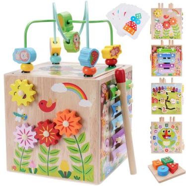 Imagem de Brinquedo Montessori de madeira Activity Cube KMTJT de 1 a 3 anos rosa