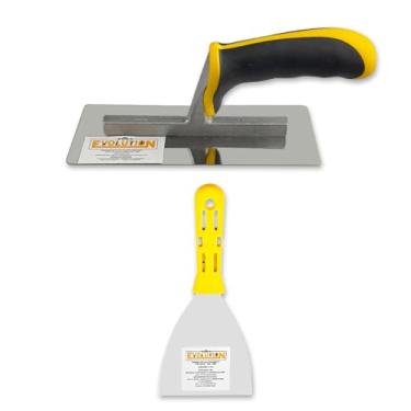 Imagem de Desempenadeira para massa corrida 20x8 + Espátula 10,16Cm Aço Inox Lisa Massa Rígido Evolution para Pintores Drywall Efeitos Textura Original Profissional Kit