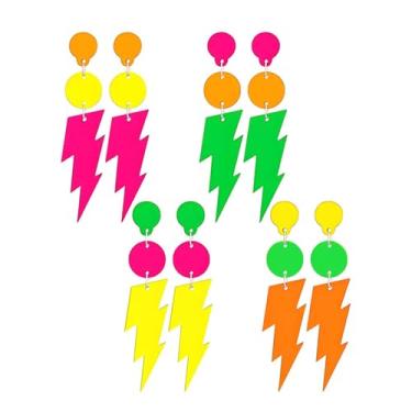 Imagem de Dreuyet 4 pares de brincos de acrílico retrô dos anos 70, 80, 90, fita cassete, brincos femininos coloridos geométricos de neon para roupa dos anos 80, acessórios de festa de Halloween, joias, Middle