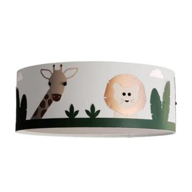 Imagem de Luminária Infantil Plafon Safari Cúpula Tecido Branco 40x15 - Tom Luz