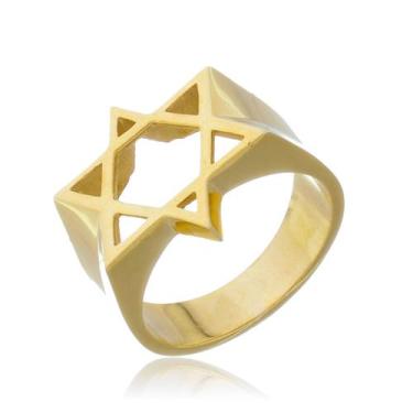 Imagem de Anel Estrela De Davi Vazado Ouro Amarelo 18 Kl - Juniorjoiaspiracicaba
