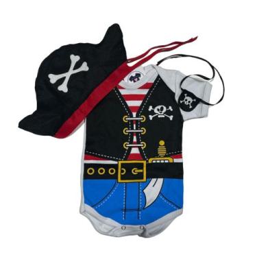 Imagem de Body Bebe -  Pirata + Chapéu + Tapa Olho - Temático - Mesversário - Rl
