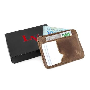 Imagem de Porta Cartões Masculino De Couro Fóssil Slim RG CNH Cédulas - Le Voyag