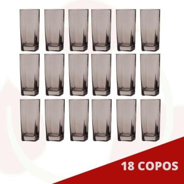 Imagem de Jogo de Copo Vidro Bali 320ml Quadrado Cinza Agua - 18Un - PRATICASA, 