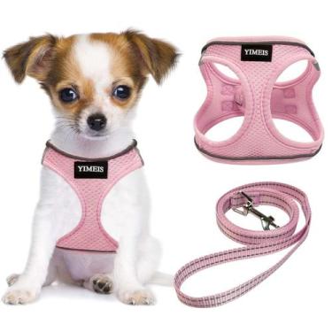 Imagem de Conjunto de arnês e coleira para cães YIMEIS Reflective para cães rosa