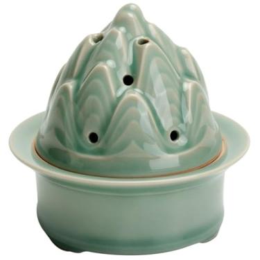 Imagem de Suporte de incenso de símbolo de montanha cerâmica Tigela de queima de manchas feitas à mão Queimador chinês de Boshan para feng shui e meditação, decoração de quarto,A