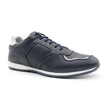 Imagem de Sapatenis Masculino Casual em Couro com Elástico NE-5695 Cor:Azul;Tamanho:43;Gênero:Masculino