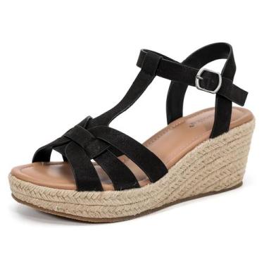 Imagem de Sandálias femininas Luoika 23001, de cunha larga, plataforma, pretas, 