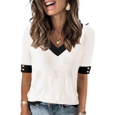 Imagem de Suéter feminino AKEWEI, primavera, manga curta, viscose, branco S