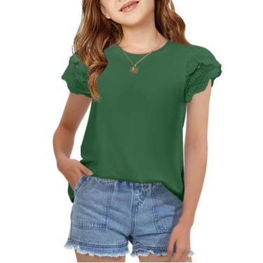 Imagem de Camiseta feminina Arshiner, manga pétala de renda, tamanho 5-6 anos, v