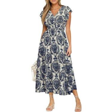 Imagem de Vestido BerryGo Floral Maxi Azul Marinho Viscose para Mulheres