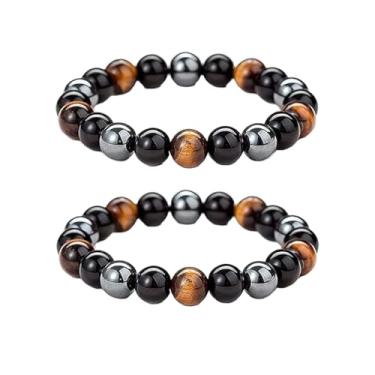 Imagem de Vurotry Pulseira de proteção tripla para homens e mulheres, pulseira de proteção para os olhos de tigre, pulseiras de energia obsidiana preta, pulseiras de proteção de pedra natural de 10 mm, 2 pares