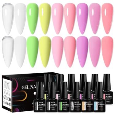 Imagem de MEET ACROSS 12 peças de esmalte de gel de cor base, 9 cores esmalte de gel macaron rosa esmalte transparente roxo transparente ponta francesa cores base de imersão arte de unhas manicure DIY em casa