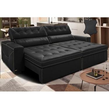 Imagem de Sofá de Couro Legítimo Retrátil e Reclinável 2,55m Cama Inbox Vitalysoftgeld40 Preto