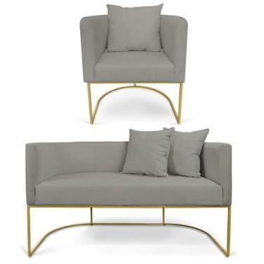 Imagem de Kit 01 Namoradeira 02 Lugares E 01 Poltrona Paola Linho Grafite A26 Ba