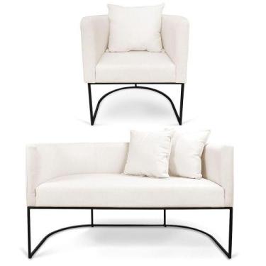 Imagem de Kit 01 Namoradeira 02 Lugares E 01 Poltrona Paola Linho Areia A27 Base