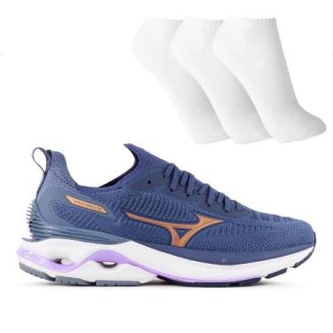 Imagem de Tênis Mizuno Wave Mirai 7 Feminino + 3 Pares de Meias, 38, Marinho, Li