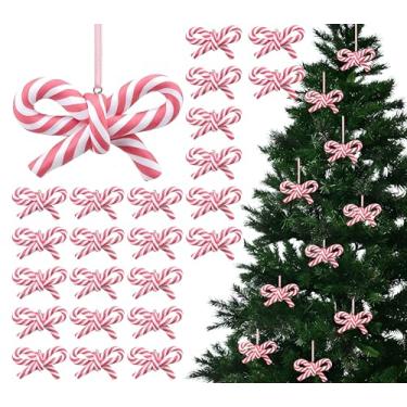 Imagem de Hungdao 24 peças de enfeites de árvore de Natal de bengala doce, listra rosa e branca, enfeite de Natal para pendurar em argila de polímero, pingentes para festa de árvore de Natal, decoração de