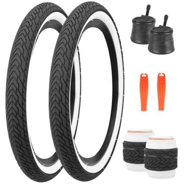 Imagem de FOMAS Pneu infantil de 50,8 x 6 cm colorido antiderrapante dobrável para todos os terrenos com alavancas para bicicleta dobrável BMX Mountain (parede branca - pacote com 2 com tubo interno, 50,8 x 6