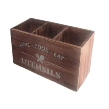 Imagem de Generic Organizador de utensílios de cozinha, porta-canetas de madeira, porta-lápis, caixa de armazenamento prática, suporte para utensílios de cozinha para, Marrom