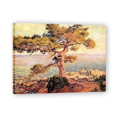 Imagem de Pine By The Mediterranean SeaThéo van Rysselberghe: Impressão em tela neoimpressionista belga chave 80x104 cm emoldurada