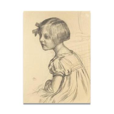 Imagem de Little Girl In Pencil DrawingThéo van Rysselberghe: Impressão em tela neoimpressionista belga chave 70 x 98 cm sem moldura