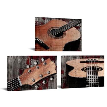 Imagem de Arte de parede para guitarra acústica, 40,6 x 61 cm, impressão em tela, marrom e preto, decoração de sala de música