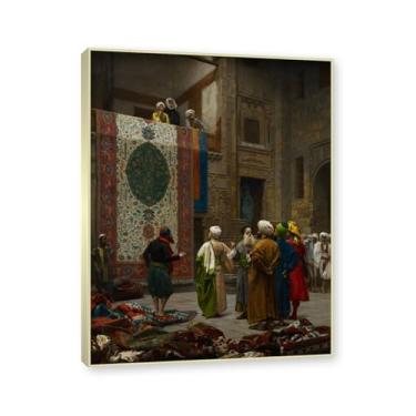 Imagem de NHLDZYH Moldura champanhe. Imagem natureza em tela, (o comerciante de tapetes) de Jean Leon Gerome, reprodução de quadros, quadro de arte de parede de tela para casa. 60x80cm