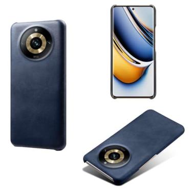 Imagem de Capa para OPPO Realme 11 Pro PLUS 5G,Proteção contra quedas,Casca de volta de cor sólida simples,Design de couro de imitação de plástico-Blue