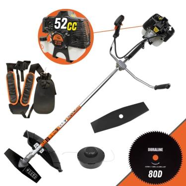 Imagem de Roçadeira Robusta Terra GRH520 À Gasolina 52cc Motor 2 Tempos 2,5HP de Potência 6.500rpm Com Carretel de Nylon + Lâmina Facão + Lâmina 80 Dentes