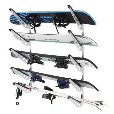 Imagem de JUSTOOP 5 suportes de parede para prancha de snowboard, rack de armazenamento ajustável para esqui, prancha de surf, wakeboard, suporte de parede de snowboard, branco