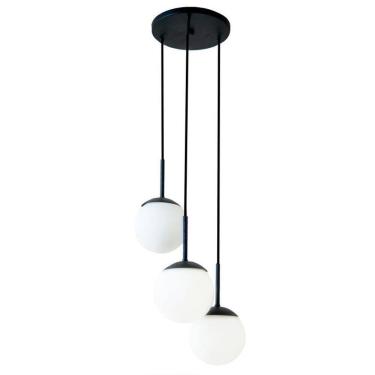 Imagem de Luminária Pendente Triplo Globo Vidro 12Cm Jabuticaba Preto