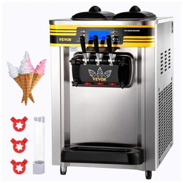 Imagem de Máquina de Sorvete Comercial VEVOR, Produção de 22-30LH, Máquina Soft Serve de Bancada de 2350W com 2 Recipientes de 6L e Cilindro de 2L