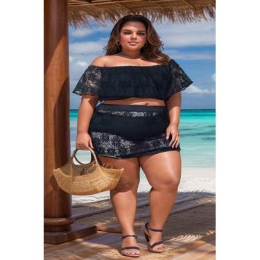 Imagem de saída de praia plus size Mini saia arrastão boxe arrastão renda tamanh