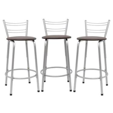Imagem de Kit 3 Banco Para Balcão Ilha Bistrô Banqueta 60cm Flórida Prata Bar Co