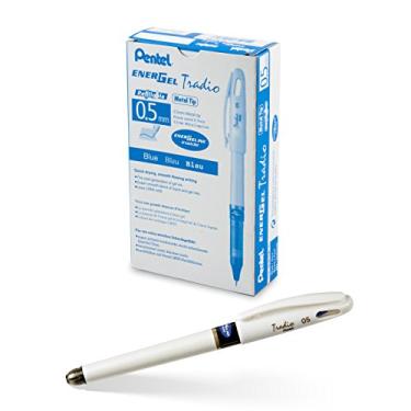 Imagem de Pentel Caneta de tinta gel Tradio Pearl, (0,5 mm), ponta fina, ponta de agulha, tinta azul, caixa com 12 (BLN115W-C)