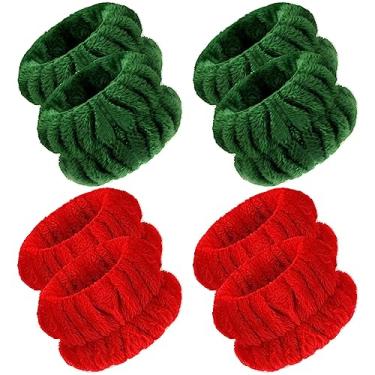 Imagem de 4 pares de faixa de banho de microfibra para lavagem de pulso de banho de microfibra para lavar o rosto faixa absorvente de pulso para mulheres evita que líquidos derramem (vermelho, verde, estilo clássico)