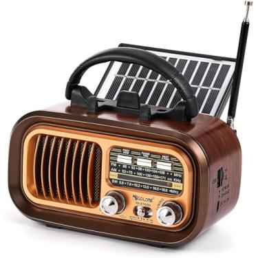 Imagem de Rádio Retrô Portátil Vintage Bluetooth Multifuncional com Painel Solar Rádio FM AM SW 3 bandas Estilo Clássico Antigo Reprodutor USB TF 5 W Radio Retro Pilha para Casa Viagem