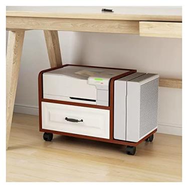 Imagem de Suporte de impressora, suporte de impressora de 2 camadas, suporte de impressora sob a mesa, com 4 rodas, impressora móvel e carrinho de CPU com 1 gaveta de armazenamento para escritório e uso
