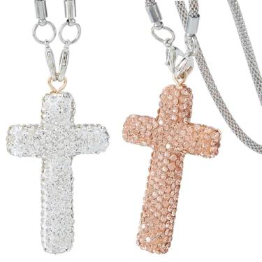 Imagem de SUPERFINDINGS 2 peças, 2 cores, enfeite para pendurar no carro, cruz, 27,3 cm, cristal, strass, veículo, retrovisor, pingente, cruz, berloque, para carro, acessórios de decoração de interiores