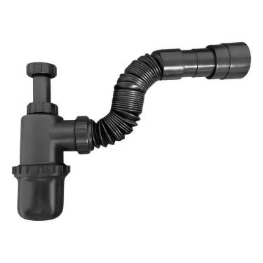 Imagem de 2X Sifão Sanfonado Copo Preto Universal Pia Cozinha Banhei