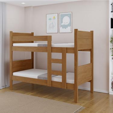 Imagem de Beliche 100% Mdf Fortaleza - Duas Camas Solteiro Compacta E Moderna Amêndoa