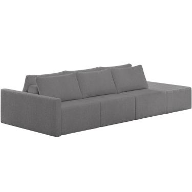 Imagem de Sofá Ilha Modular Para Sala 342cm com Puff Dublin K01 Bouclê Cinza - Lyam Decor