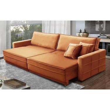 Imagem de Sofá Cama Retrátil e Reclinável 2,10m Molas Cancún Veludo - Mirra Deco