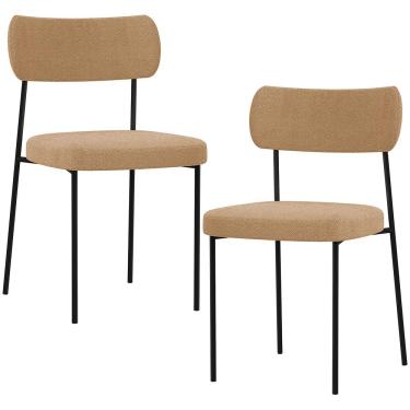 Imagem de Kit 02 Cadeiras Estofadas Para Sala De Jantar Melina L02 Bouclê Mostarda - Lyam Decor