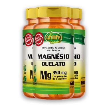Imagem de Kit 3 Magnésio Quelato Unilife 350mg 60 Cápsulas